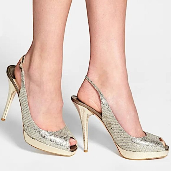 Jimmy Choo Clue Glitter Slingback Platform Heels - Picture 3 of 15